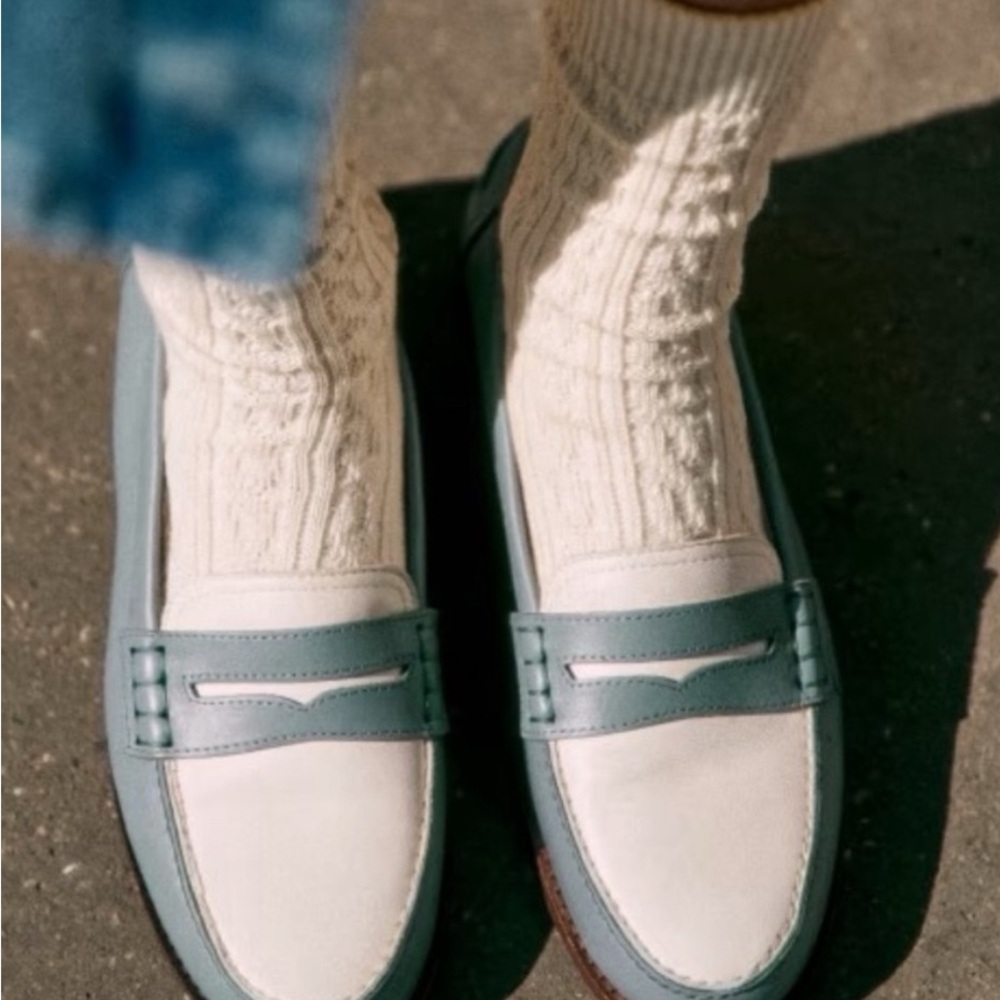 Sézane Andrea Loafers in Light Blue and White